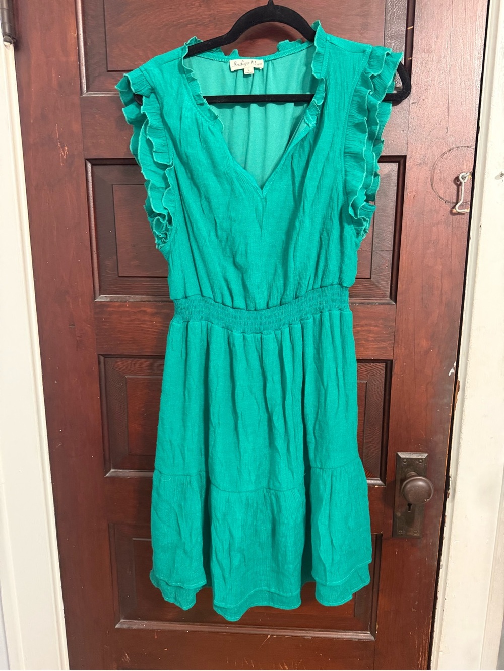 indigo rose Vibrant Green Ruffle-Sleeve Midi‎ Dress
